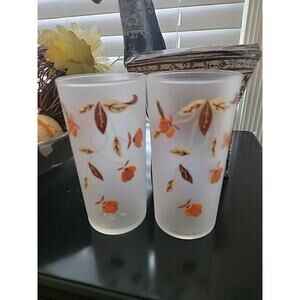 2 Vintage Hall China Autumn Leaf Frosted Tumbler 12 Oz